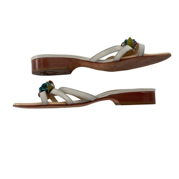 Brighton Womens Floral Sandals Size 7 Slip-On Beige Leather & Multi-Color Flower - Picture 6 of 9